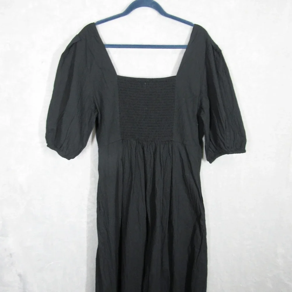 A New Day Women's Black Midi Dress XXL Square Neck Puff Sleeve Cotton Blend